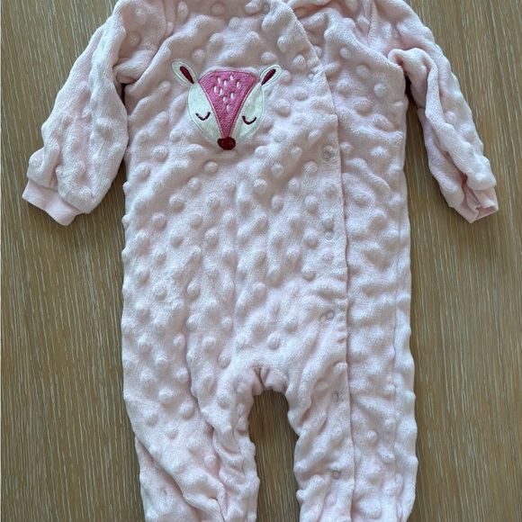 Chick Pea Pink Footie Onesie With Sleeping Deer Embroidery Size 0-3 Months - Picture 1 of 3
